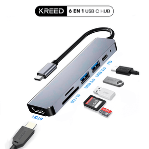 Adaptador 6 en 1 Tipo C a HDMI SD TF USB x2 PD tipo C