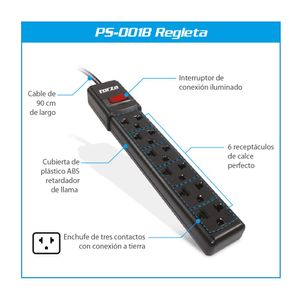 Regleta extensión Forza 2200W 6T Forza PS001B