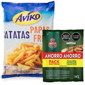 Pack Papa Prefrita Congelada AVIKO Bolsa 1kg + Pack Hot Dog BRAEDT Paquete 600g