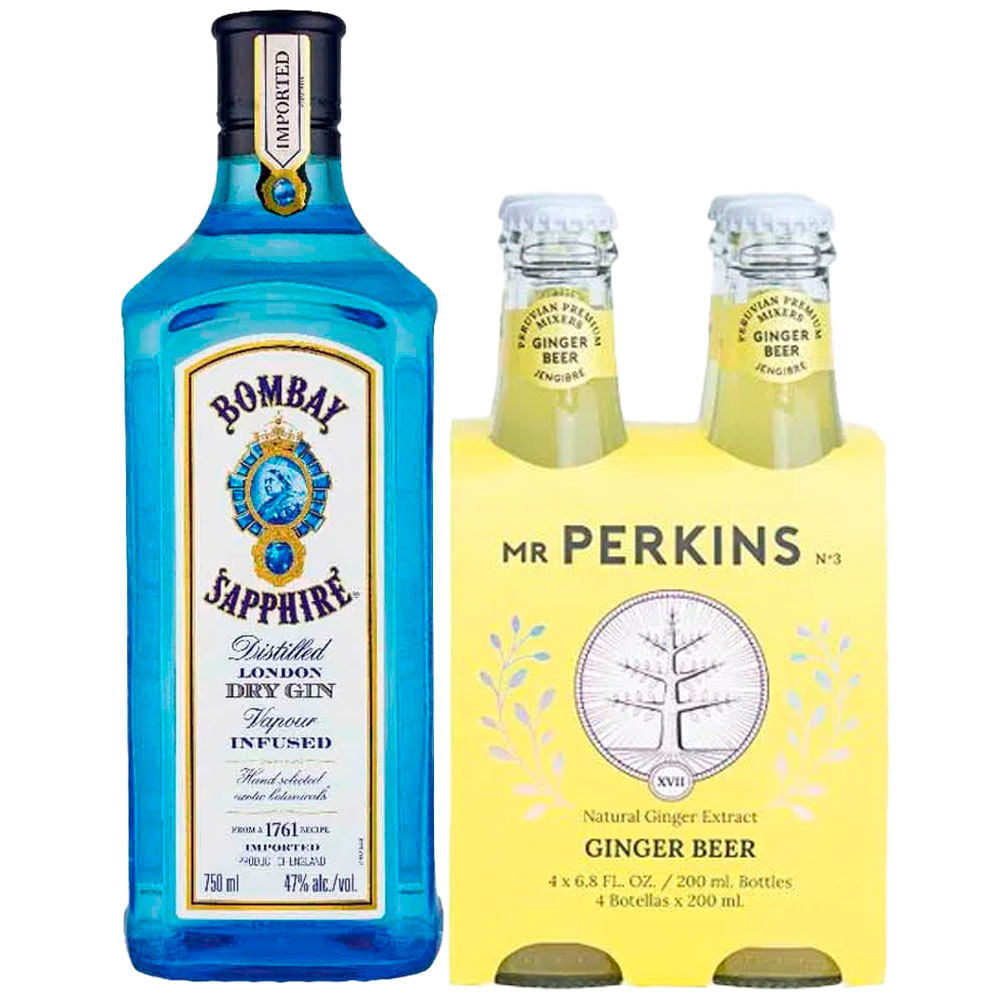 Pack Gin BOMBAY Sapphire Botella 750ml + Ginger Beer MR PERKINS Botella