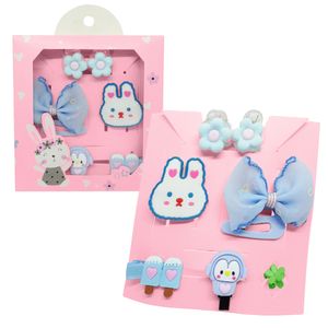 Set de 8 Ganchitos Kawaii Niñas Accesorio de Cabello S47 Celeste-Conejo