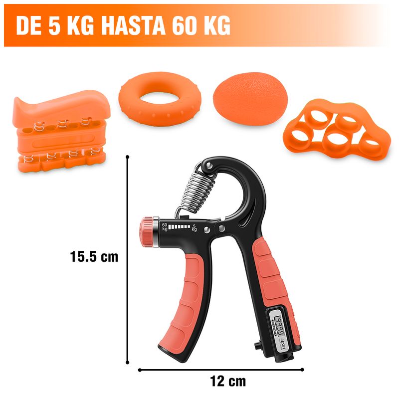 Hand Grip, Set de 1 Ejercitador de Manos Ajustable de 5-60kg