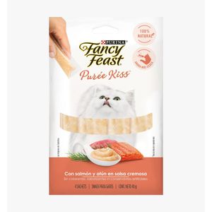Snack Húmedo para Gatos Fancy Feast Purée Kiss Salmón y Atún