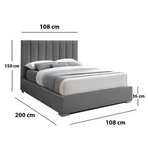 Cama Tapizada Listón LeMueble 1.5 Plz Plomo Oscuro