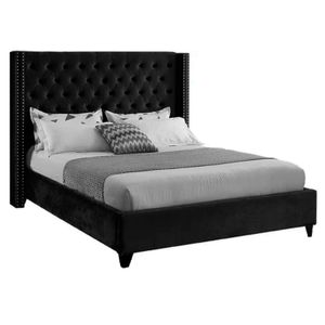 Cama Tapizada Capitoné LeMueble 2 plazas Negro
