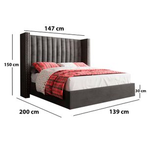 Cama Tapizada Listón LeMueble 2 plazas Plomo Oscuro con Tachuelas