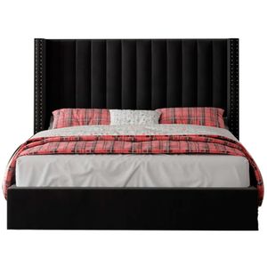 Cama Tapizada Listón LeMueble 2 plazas Negro con Tachuelas