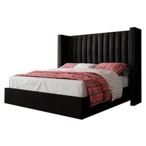 Cama Tapizada Listón LeMueble 2 plazas Negro con Tachuelas