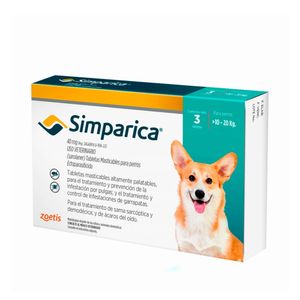 Antipulgas para Perros Simparica de 10 a 20 Kg x 3 Tabletas