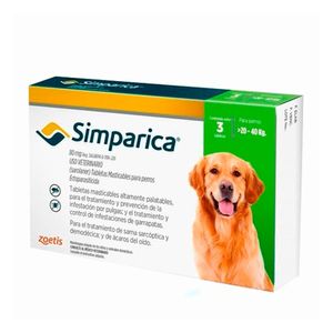 Antipulgas para Perros Simparica de 20 a 40 Kg x 3 Tabletas