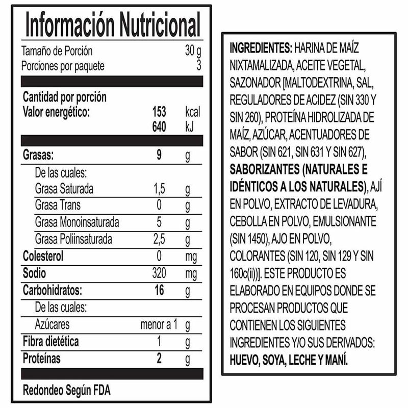 etiqueta nutricional de takis