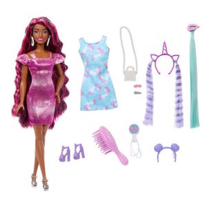 Muñeca Barbie Cabello Arcoiris Vestido Corazones
