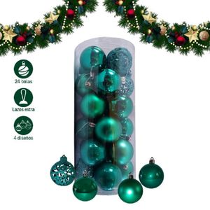 Bolas Navideñas Decorativas Verdes 4 Modelos Box x 24 Und