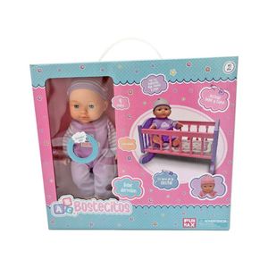 Muñeca Bostecitos Con Accesorios Y Cuna Morada