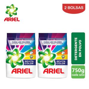 Detergente en Polvo Ariel 750 Gramos Revitacolor Pack 2 Bolsas