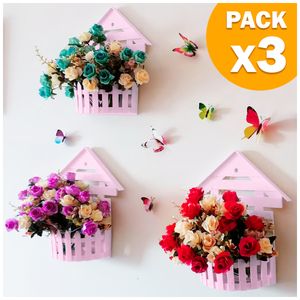 Pack X3 Macetero Decorativo Maceta Colgante de Pared Casita L10 RS