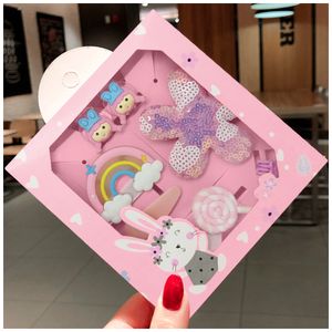 Set de 8 Ganchitos Kawaii Niñas Accesorio de Cabello S47 Rosa-Muñeca