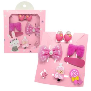 Set de 8 Ganchitos Kawaii Niñas Accesorio de Cabello S47 Rosa-Corazón