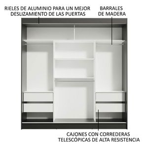 Ropero Doble Madesa Reno 3 Puertas Corredizas com 2 Espejos