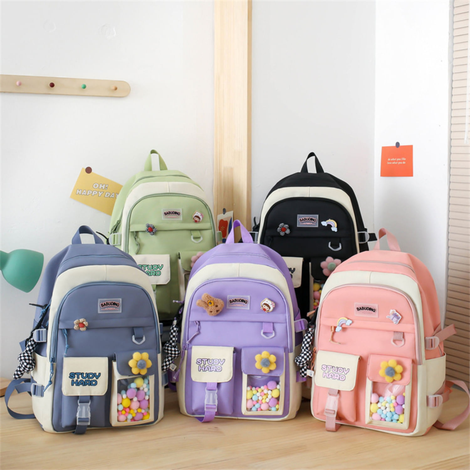 Mochila Kawai Moda Coreana Set De 5 Piezas Confort Capacidad Calidad Real Plaza 1168