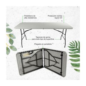 Mesa Plegable Maleta Grande 180cm x 76cm Camping Terraza Blanca