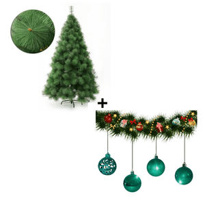 Combo Árbol Navidad Clásico 180cm + Bolas Navideñas por 12 Unidades Diseño Variado color Verdes