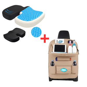 Combo Cojín Ergonómico Viscoelastico Lumbar Benice + Organizador de Asiento Multifuncional de Auto