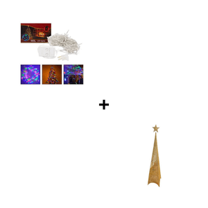 Combo Luces Led Navideñas x 100 Pz + Árbol Navideño Triangular Dorado