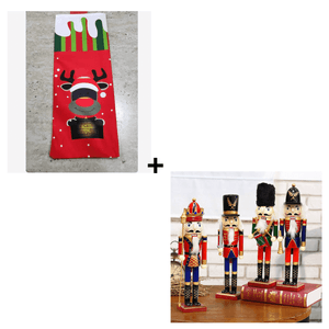 Combo Porta Vino y Champagne Navideño + Muñeco Cascanueces 30cm