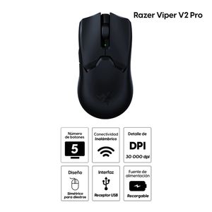 Mouse gamer Razer Viper V2 Pro, wireless, 5 botones, 30000 dpi, negro