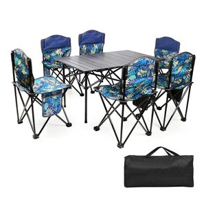 Mesa + 6 Sillas Plegable De Camping Playa Piscina Terraza Flores