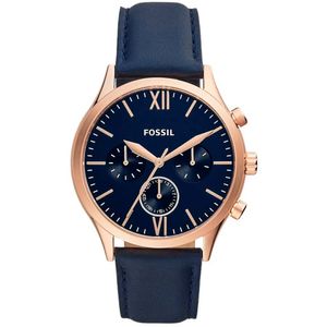 Reloj Fossil Fenmore BQ2412 Multifuncional Para Hombre Correa de Cuero Azul Oro Rosado
