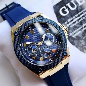 Reloj Guess Legacy U1049G9 Multifuncional Acero Inoxidable Dorado Silicona Azul