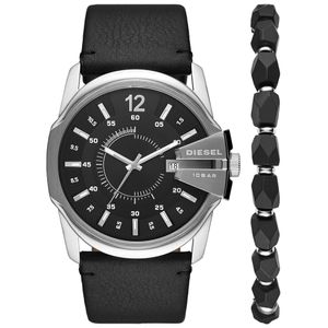Reloj Diesel Master Chief DZ1907 Fecha Correa de Cuero Set con Pulsera Negro