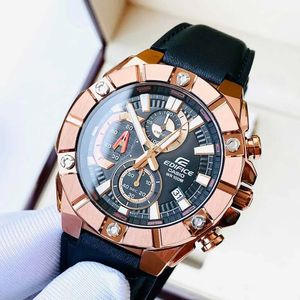 Reloj Casio Edifice EFR-569BL-1AV Fecha Cronómetro Acero Dorado Cuero Negro