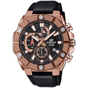 Reloj Casio Edifice EFR-569BL-1AV Fecha Cronómetro Acero Dorado Cuero Negro