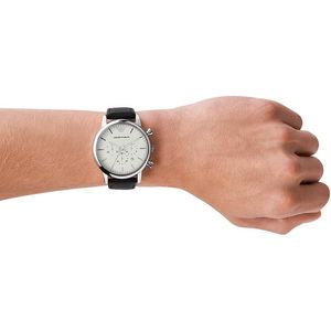 Reloj Emporio Armani Luigi AR1807 Fecha Cronómetro Correa de Cuero Negro Dial Blanco