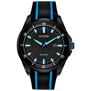 Reloj Citizen Eco Drive AW1605-09E Solar para Hombre Fecha Correa de Silicona Negro Azul