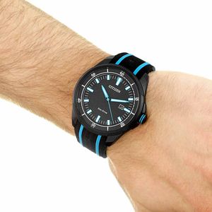 Reloj Citizen Eco Drive AW1605-09E Solar para Hombre Fecha Correa de Silicona Negro Azul