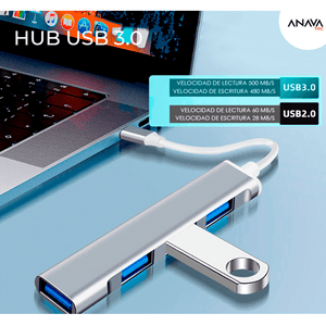 Adaptador tipo C a 4 puertos USB