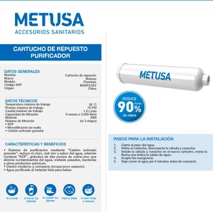 Cartucho repuesto para purificador Metusa
