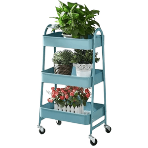 Organizador Multiusos De Metal Turquesa 3 Niveles Con Ruedas