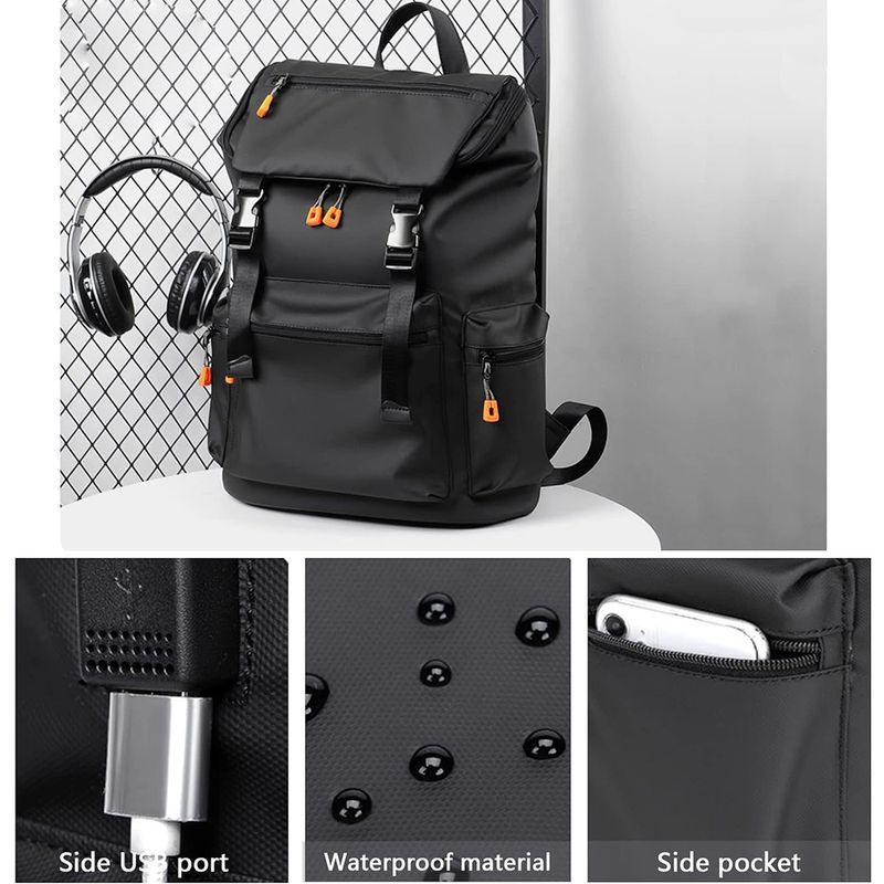 Mochila Hombre Moda Urbana con Porta Laptop y USB Mochila Impermeable Negro  - Real Plaza