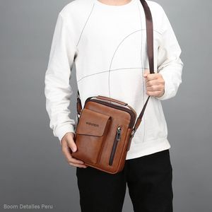 Morral Hombre de Cuero Bandolera Casual Impermeable Moda Casual Hombre - Marrón