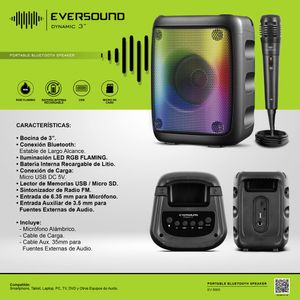 Parlante Portátil Eversound Dynamic 3 EV5003 RGB Negro