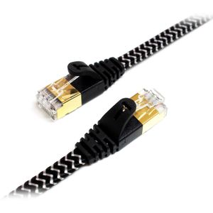 Cable de Parche Ethernet Trenzado Ultra Plano Tera Grand Cat 7 10Gb 6 Negro Y Blanco