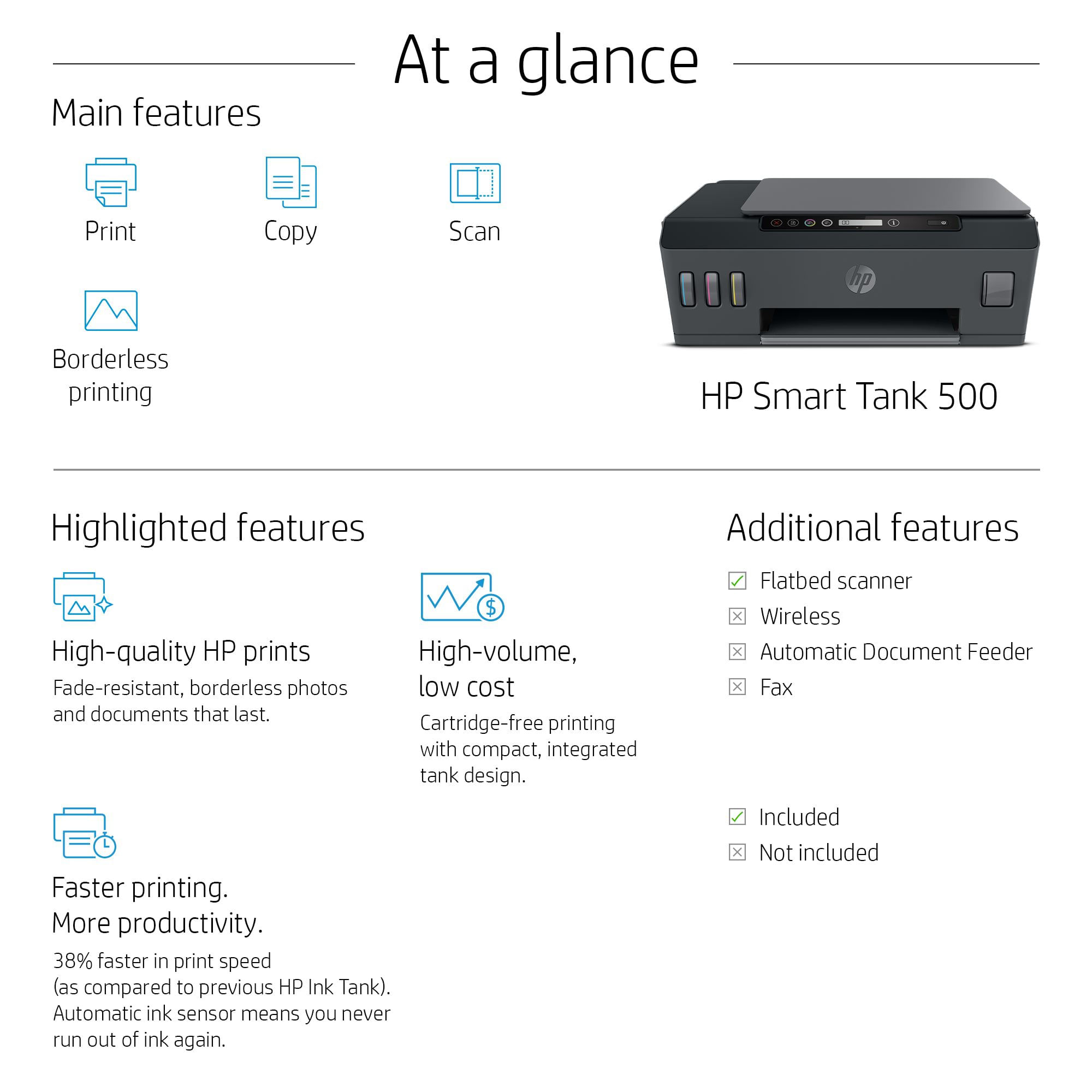 Impresora HP Smart Tank 500 Escáner Color Multifuncional USB 4SR29A