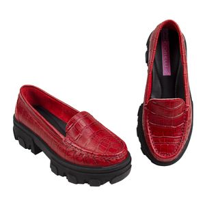 Zapato Chunky Mocasin  Plataforma  Mujer  Corelli Madonna  Croco  Rojo