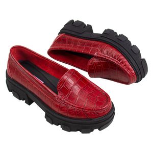 Zapato Chunky Mocasin  Plataforma  Mujer  Corelli Madonna  Croco  Rojo