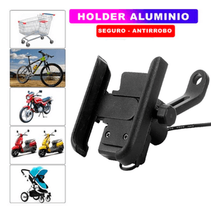 Holder Soporte De Metal Aluminio Para Moto Bicicleta Con Conector Negro USB MY7195